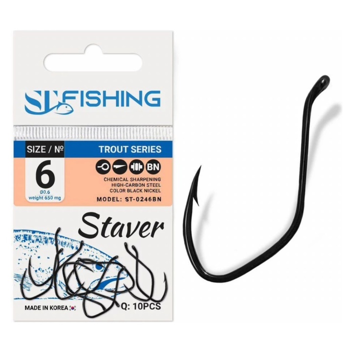 Форелевые крючки STAVER Trout Series №6, 10 шт.
