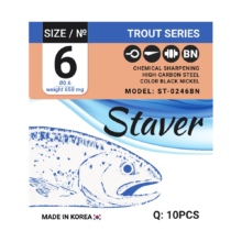 Упаковка крючков STAVER Trout Series №6, 10 шт.